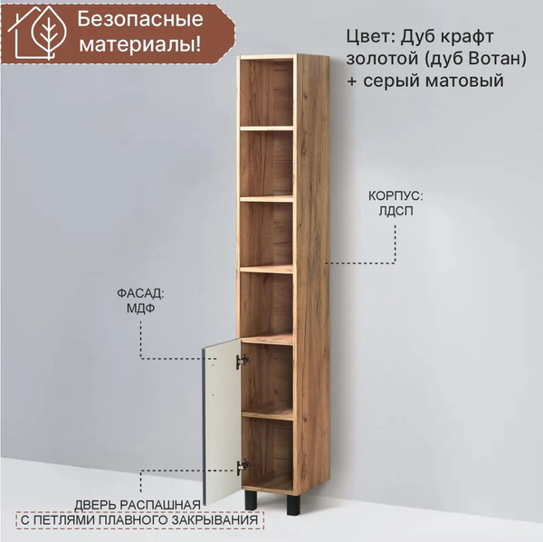 Изображение товара Шкаф-пенал для ванной Акваль Лофт 30 / В2.4.03.3.0.1