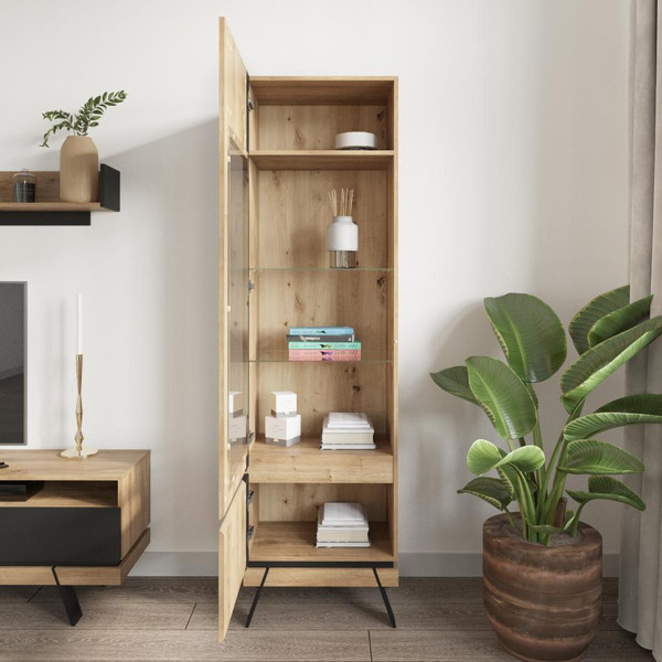 Изображение товара Шкаф-пенал с витриной Anrex Моне 8033 дс левый ТВ (дуб наварра/черный)