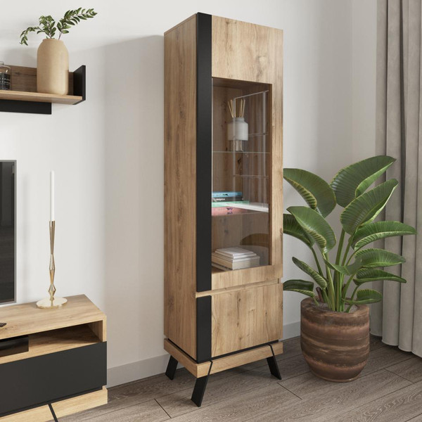 Изображение товара Шкаф-пенал с витриной Anrex Моне 8033 дс левый ТВ (дуб наварра/черный)