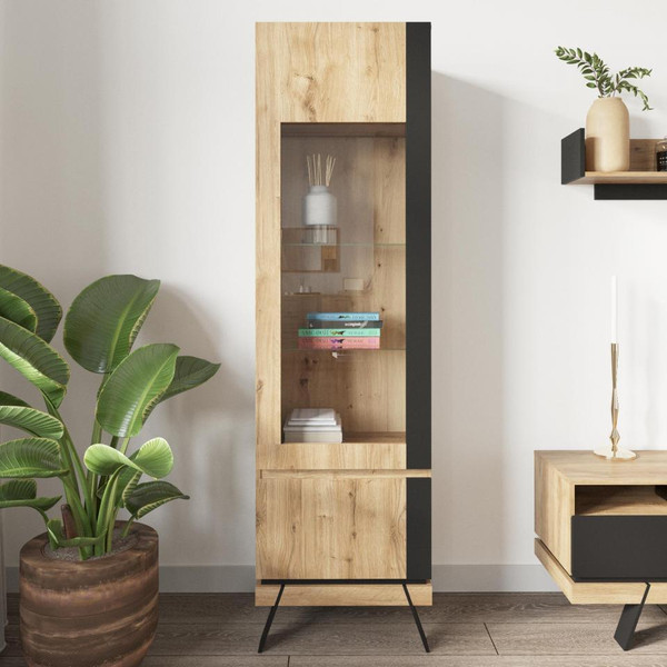 Изображение товара Шкаф-пенал с витриной Anrex Моне 8033 дс правый ТВ (дуб наварра/черный)