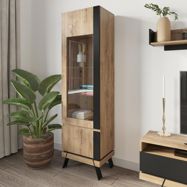 Изображение товара Шкаф-пенал с витриной Anrex Моне 8033 дс правый ТВ (дуб наварра/черный)