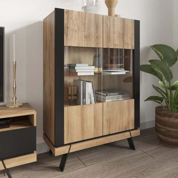 Изображение товара Шкаф с витриной Anrex Двухстворчатый 8034 (дуб навара/черный)