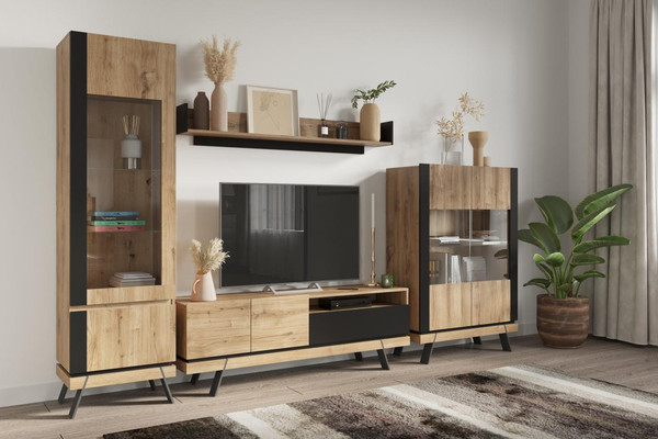 Изображение товара Шкаф с витриной Anrex Двухстворчатый 8034 (дуб навара/черный)