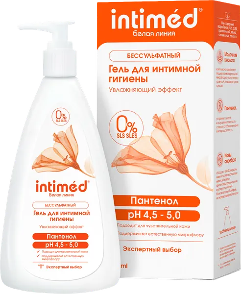 Изображение товара Гель для интимной гигиены Intimed Белая Линия Увлажняющий эффект (200мл)