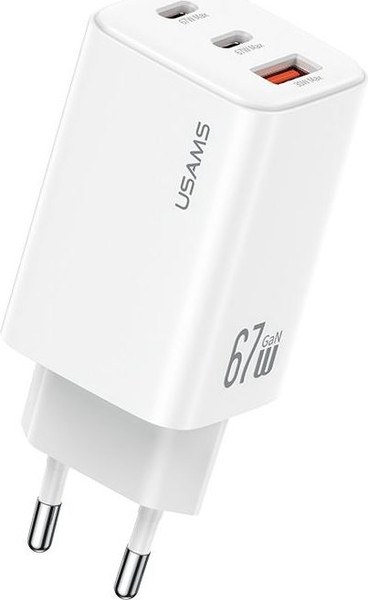 Адаптер питания сетевой Usams 67W GaN ACC Triple-Port Fast Charger / CC265TC02 (белый) — фото 3