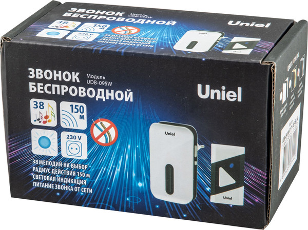 Изображение товара Электрический звонок Uniel UDB-095W-R1T1-38S-BL/WH / UL-00011368 (черный/белый)