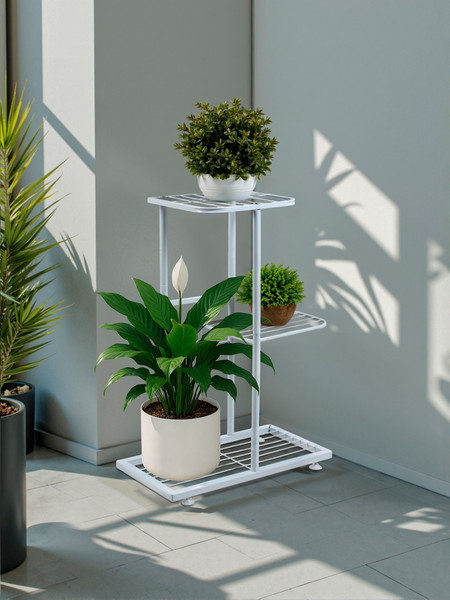 Изображение товара Стойка для цветов GREENGO 3 полки 43x22x57см 10747762 (белый)