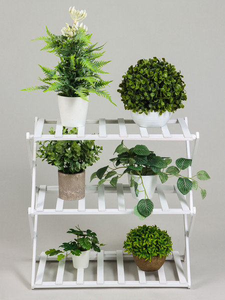 Изображение товара Стойка для цветов GREENGO 3 полки 50x25x46см 10766556 (бамбук/белый)