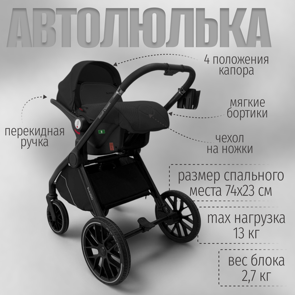 Изображение товара Детская универсальная коляска Bubago Gaudi Classic 3в1 / BG 212-3 (черный)