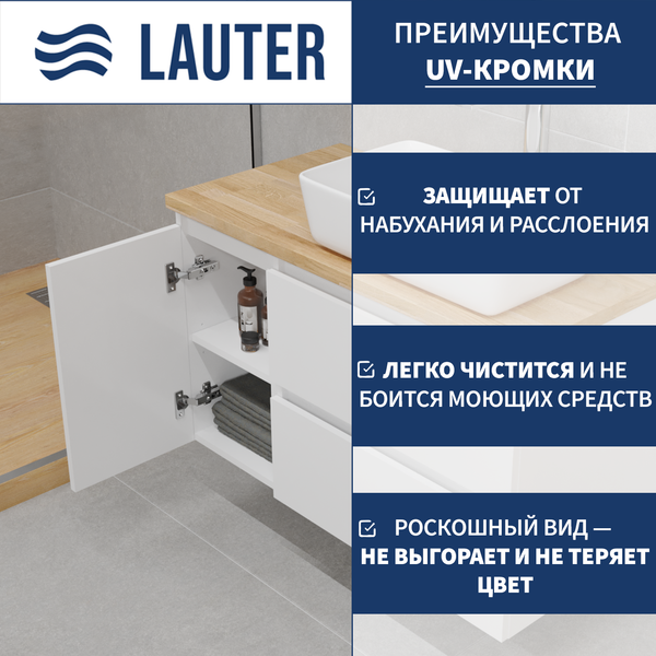 Изображение товара Тумба с умывальником Lauter Mia 40 + 21499-31 (белый глянец, со столешницей текстура камня, черный Mia 70  и шкафом Навесной Mia 30)