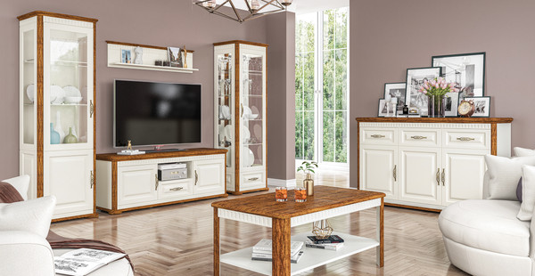 Изображение товара Шкаф с витриной Мебель-Неман Марсель МН-126-12 (крем/дуб кантри)