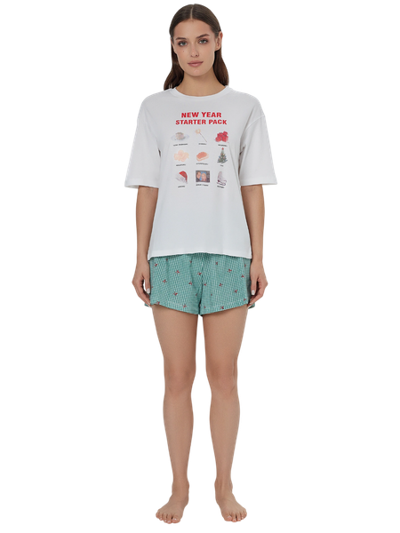 Изображение товара Пижама Mark Formelle 592591 (р.164/170-92-98, белый/зеленая клетка виши)