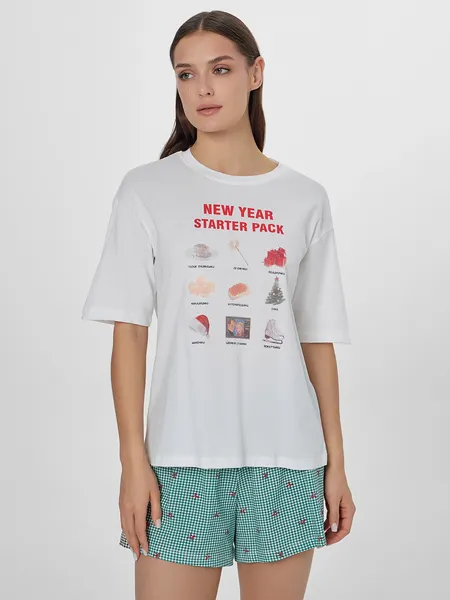 Изображение товара Пижама Mark Formelle 592591 (р.164/170-92-98, белый/зеленая клетка виши)