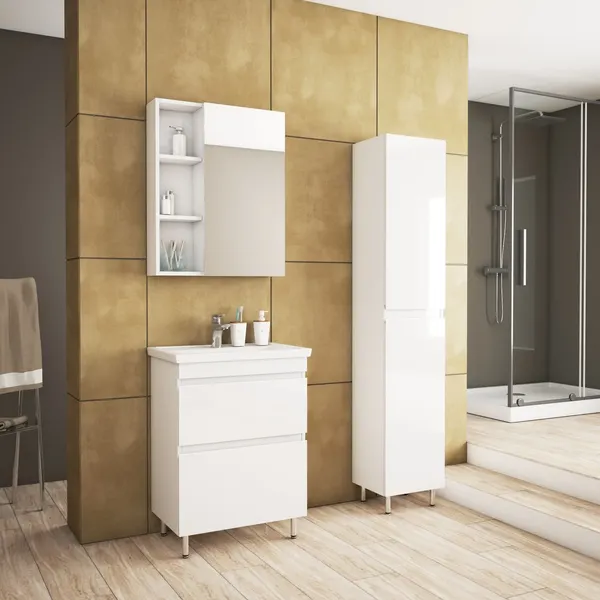 Изображение товара Тумба с умывальником Uncoria Арно 70 + Kirovit Фостер 70 (белый)