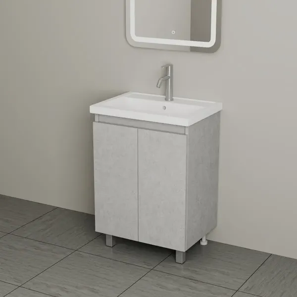 Изображение товара Тумба с умывальником Uncoria Моро 60 + Kirovit Фостер 60 (светлый камень)