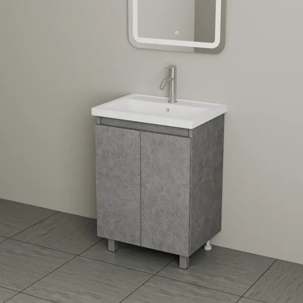 Изображение товара Тумба с умывальником Uncoria Моро 60 + Kirovit Фостер 60 (темный камень)