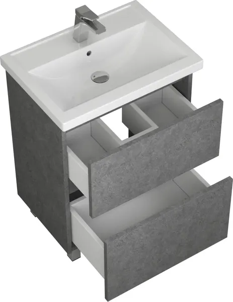 Изображение товара Тумба с умывальником Uncoria Моро 60 2 ящика + Kirovit Фостер 60 (темный камень)