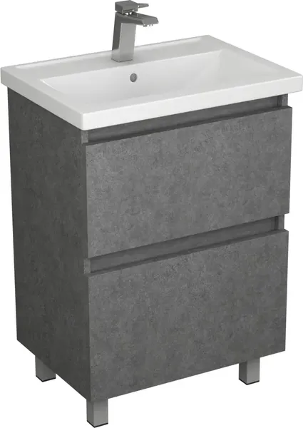 Изображение товара Тумба с умывальником Uncoria Моро 60 2 ящика + Kirovit Фостер 60 (темный камень)