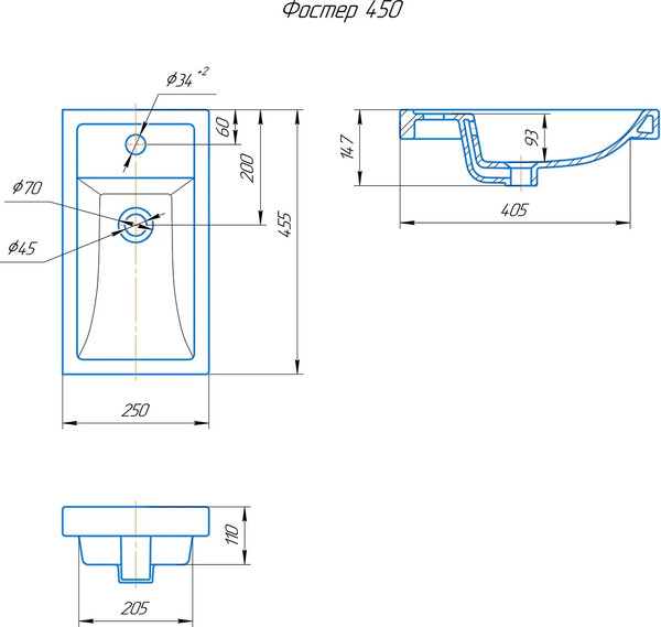 Изображение товара Тумба с умывальником Uncoria Алегра 45 + Kirovit Фостер 45 (белый/дуб сонома)