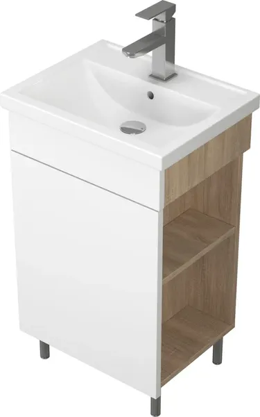 Изображение товара Тумба с умывальником Uncoria Алегра 50 + Kirovit Фостер 50 (белый/дуб сонома)