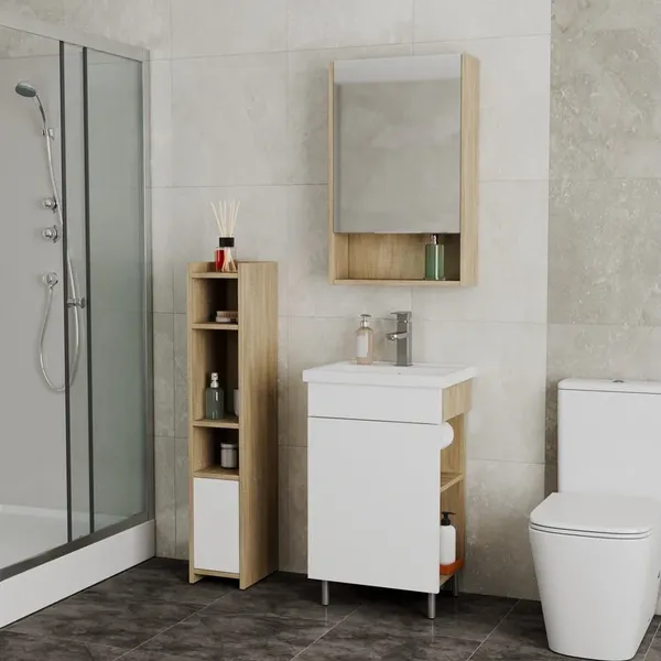 Изображение товара Тумба с умывальником Uncoria Алегра 50 + Kirovit Фостер 50 (белый/дуб сонома)