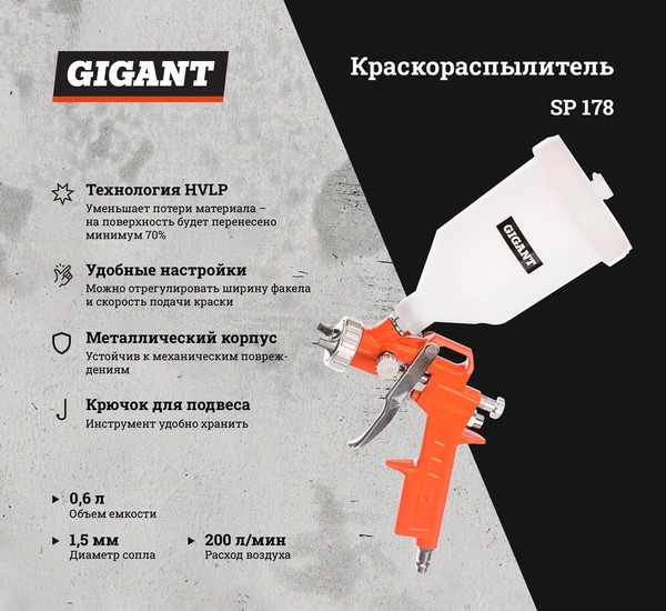 Изображение товара Пневматический краскопульт Gigant SP 178