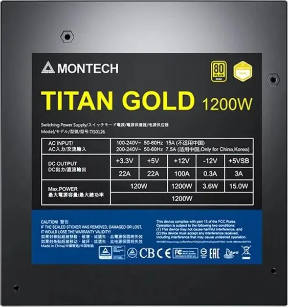 Изображение товара Блок питания для компьютера Montech Titan Gold 1200W / TIS0126