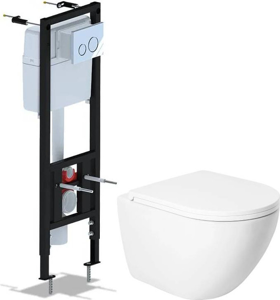 Изображение товара Унитаз подвесной с инсталляцией Saniteco KW-9003W Single (безободковый) + Ани Пласт WCP4131