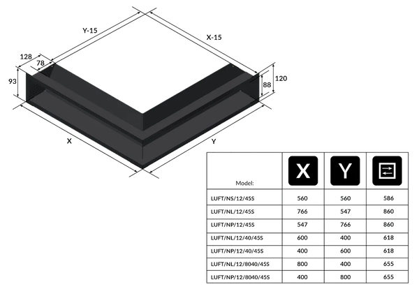 Изображение товара Решетка вентиляционная для камина Kratki Luft Nl C 600x400x120 (черный)
