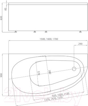 Изображение товара Ванна акриловая Aquatek Дива 170x90 L (с каркасом и экраном)