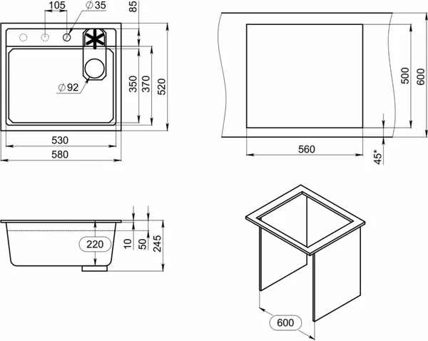 Изображение товара Мойка кухонная GRANULA KS-5807R (арктик)