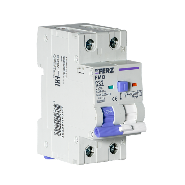 Изображение товара Дифференциальный автомат Dr.Ferz FMO-EL-1P+N 32A 30mA 6kA AC C 2M / 22100214FERZ