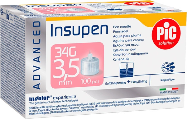 Изображение товара Набор игл для подкожных инъекций Pic Solution Insupen Advanced G34 0.18x3.5мм (100шт)