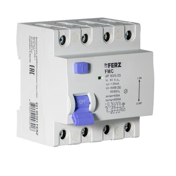 Изображение товара Устройство защитного отключения Dr.Ferz FMC-3P+N 40A 30mA 6kA A 4M / 22100300FERZ
