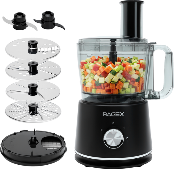 Кухонный комбайн RAGEX R121-201 (с насадкой для нарезки кубиками, темно-серый)
