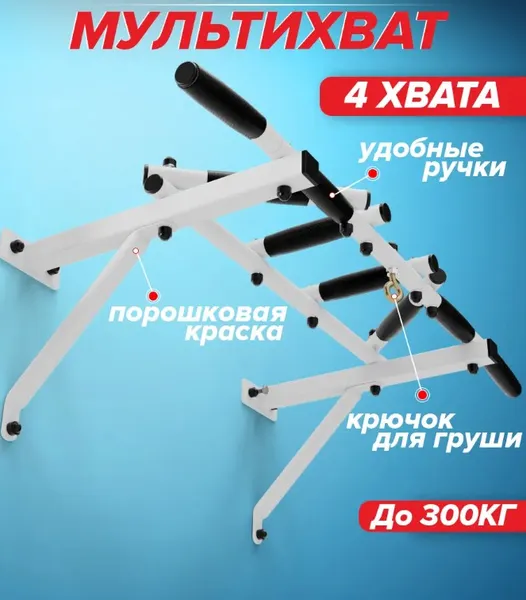 Изображение товара Турник Absolute Champion Мультихват настенный NEW / АЧ15091 (белый с черными ручками)