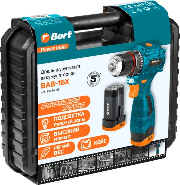 Изображение товара Аккумуляторная дрель-шуруповерт Bort BAB-16X (93414905)