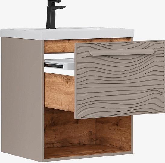 Изображение товара Тумба с умывальником EQUIL Gleam 60.1Y с нишей / tpGLEAM60.1Y.N-34 + Volna Prime 60 (подвесная)