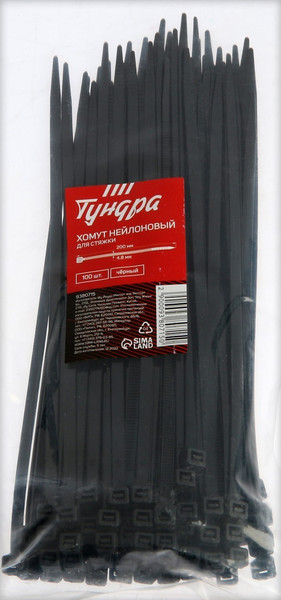 Изображение товара Набор стяжек для кабеля Tundra 9380715 (100шт, черный)