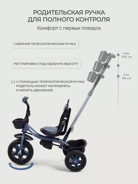 Изображение товара Трехколесный велосипед с ручкой Rant Basic Dandy / RB252 (синий)