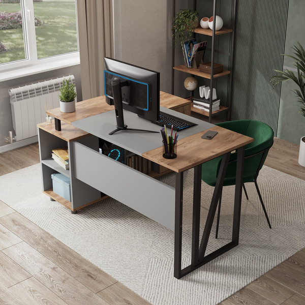 Изображение товара Письменный стол Arvento Vavilon 160x120 (дуб крафт золотой/серый/черный)