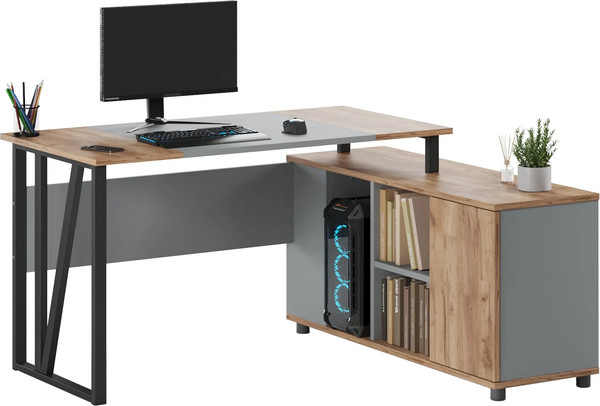 Изображение товара Письменный стол Arvento Vavilon 160x120 (дуб крафт золотой/серый/черный)