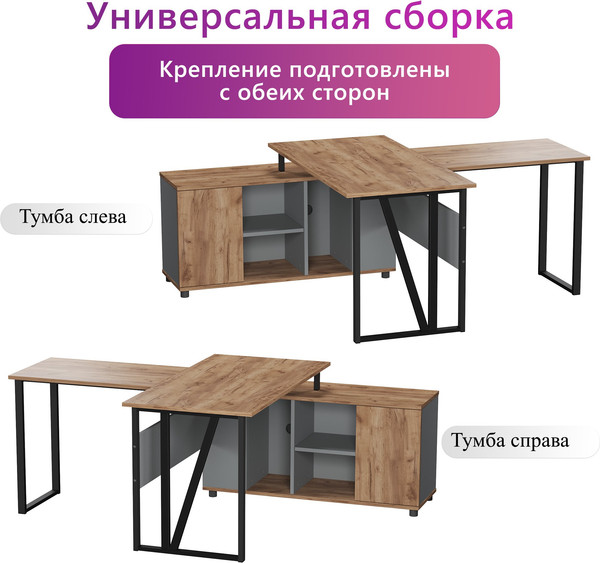 Изображение товара Письменный стол Arvento Vavilon 160x200 (дуб крафт золотой/серый/черный)