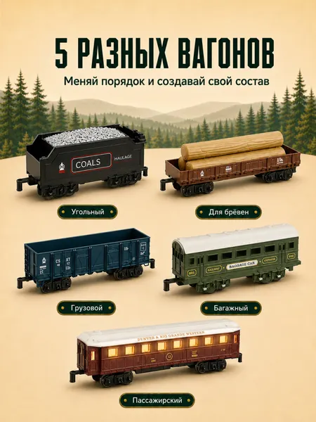 Изображение товара Железная дорога игрушечная Labalu Ретропоезд с вагонами / JN-HS8018A