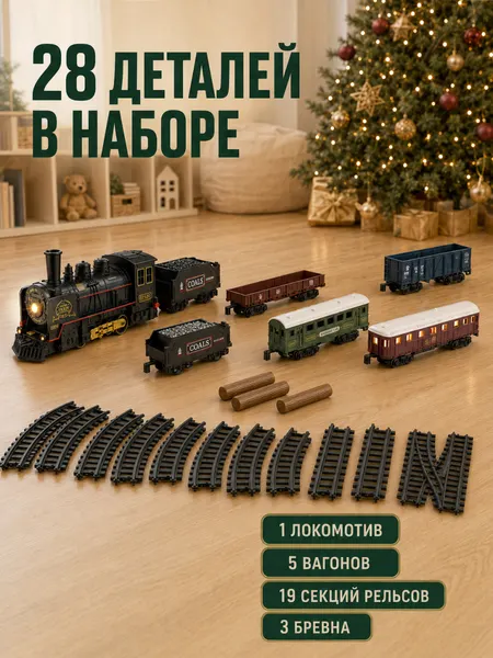 Изображение товара Железная дорога игрушечная Labalu Ретропоезд с вагонами / JN-HS8018A