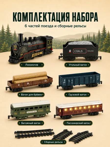 Изображение товара Железная дорога игрушечная Labalu Ретропоезд с вагонами / JN-HS8018A