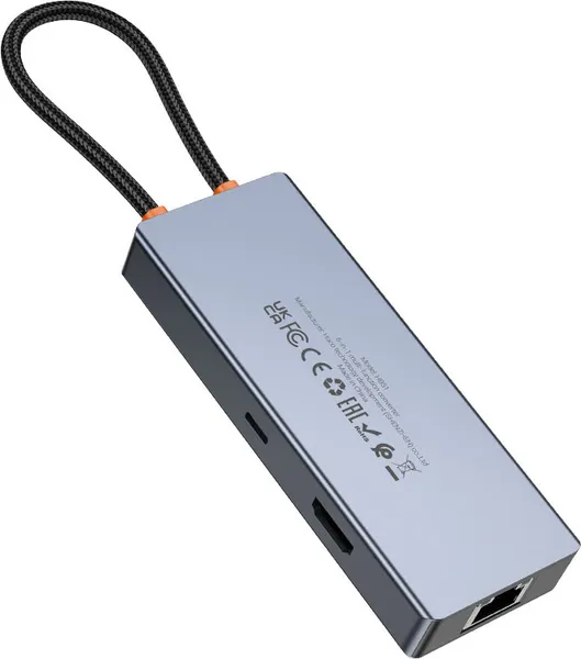 Изображение товара Док-станция для ноутбука Hoco HB51 6в1 Type-C - HDTV+RJ45+PD+USB3.0x3 (глубокий космический серый)