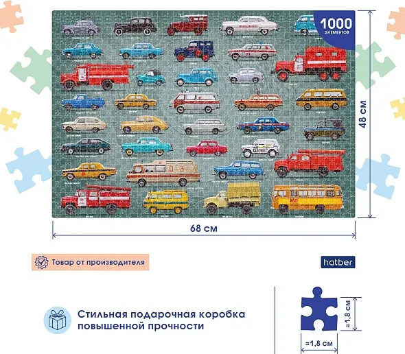 Изображение товара Пазл Hatber Premium Ностальгия-Советские авто / 1000ПЗ2_30429 (1000эл)