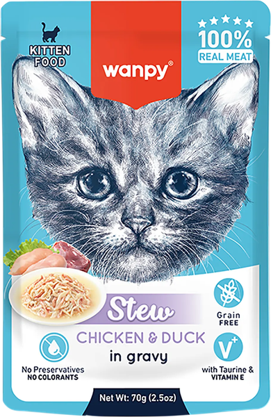 Изображение товара Влажный корм для кошек Wanpy Cat Для котят. Нежное рагу из курицы и утки (70г)