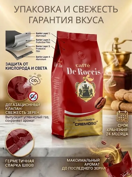 Изображение товара Кофе в зернах De Roccis Cremoso (1кг)